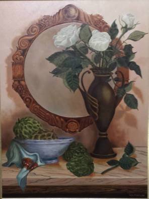 Luiz Henrique Azevedo; The Three Roses, 2002, Original Painting Oil, 40 x 50 cm. Artwork description: 241  Roses and the mirror where we can see there.  ...