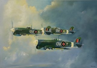 Tom Lund-Lack; Typhoons 1944, 2008, Original Painting Oil, 60 x 50 cm. Artwork description: 241 Commissioned piece from 2008 which I never published.  The work was to be given to a former RAF pilot who had flown one of the aircraft in the picture.  Now available as a print through POD via this web site.  Introduced in mid- 1941 it was plagued ...