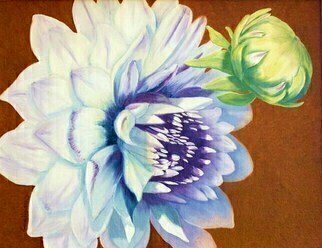Lora Vannoord, 'Dahlias', 2011, original Painting Oil, 16 x 20  x 1 inches. Artwork description: 2307  Original oil painting on canvas of a White Dahlia and a Dahlia bud that grew in my Michigan garden. This is a large and beautiful white flower. frame included ...