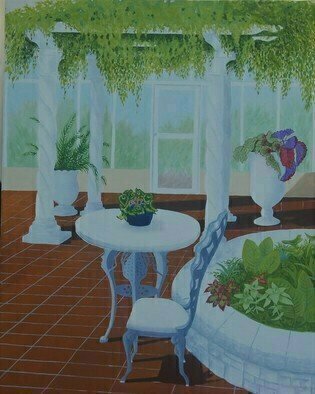 Lora Vannoord, 'Meijergardenroom', 2018, original Painting Oil, 16 x 20  x 1 inches. Artwork description: 1911 original oil painting on masonite of a lovely sitting room at Meijer Garden in Grand Rapids, Michigan...