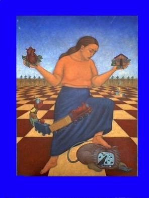 Lynette Vought; Home, 2004, Original Painting Acrylic, 30 x 40 inches. Artwork description: 241 A woman stepping on a demon, while hold her heart and home in her hands....