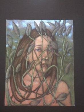 Lynette Vought; Labyrinth, 2000, Original Painting Acrylic, 8 x 10 inches. Artwork description: 241 A woman whose hair has become a plant, forming a mask. This painting is also available as a color laser print. ...