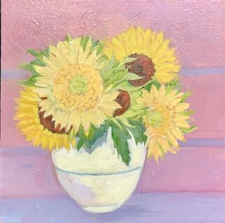 Lynne Friedman; Sunflower Season, 2022, Original Painting Oil, 12 x 12 inches. Artwork description: 241 Sunflower for August and a donation of 50  to Ukraine thru World Kitchens...