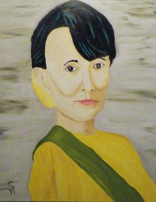 Clifford Riley; Steel Bamboo, 2015, Original Painting Oil, 22.1 x 28 inches. Artwork description: 241 Comfortable with the world Tribute to Aung San Suu Kyi...