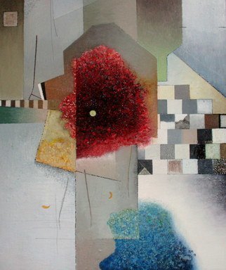 Reiner Makarowski; With Central Red Spot, 2018, Original Painting Oil, 50 x 50 cm. Artwork description: 241 constructivistic, expressive abstract...