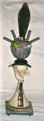 B Malke, 'Femme Plante Aux Ailes Na...', 2009, original Sculpture Other, 7 x 19  x 7 cm. Artwork description: 3495  Sculpture or 3D collage.  Mixed media: ceramic, feathers, metal, plastic, metal, beads  ...