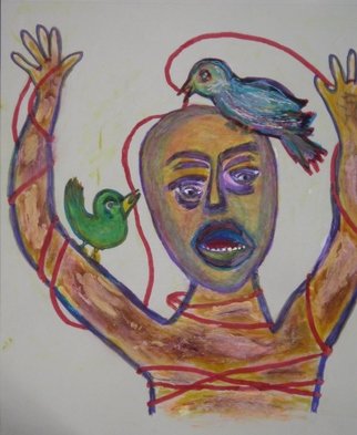 B Malke, 'The Birds Man', 2011, original Painting Acrylic, 24 x 32  cm. Artwork description: 2307         Acrylic and ink on paper                               ...