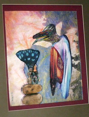  Malke, 'The Holy Virgin And The V...', 2009, original Mixed Media, 19 x 21  cm. Artwork description: 3495  Mixed media 2D framed collage: Paper, paint, fiber, net, feathers ...