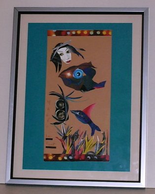 B Malke, 'La Peur Fear', 2008, original Mixed Media, 8 x 11  cm. Artwork description: 3495  Living creatures are simming and sacred eyes are looking right at the viewer  ...