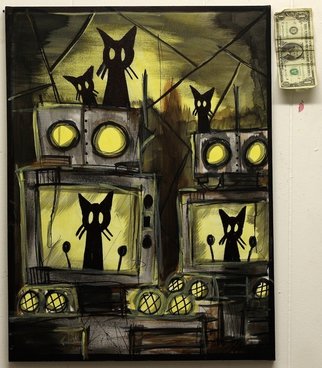 Phillip Stevens; The Dog Watch, 2014, Original Painting Acrylic, 18 x 24 inches. Artwork description: 241  Robots and black cats. My favorite things in life. ...