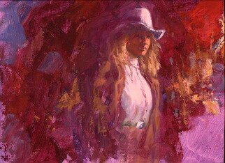 Donny Marincic; Lady In Red, 2022, Original Painting Oil, 12 x 10 inches. Artwork description: 241 Cowgirl Dressed in Red.  ...