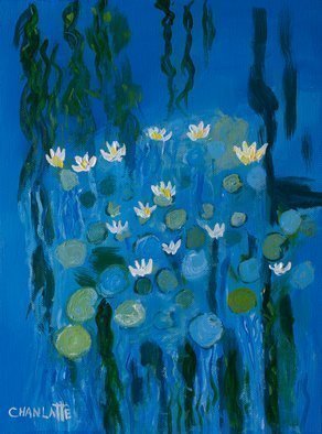 Marino Chanlatte, 'Water Lilies 12', 2017, original Painting Acrylic, 9 x 12  x 1.5 inches. Artwork description: 1911 I love to observe water lilies in the water and in the canvas, these are my water lilies.Edge of painting 1. 5 inches depth, painted to match with painting. Ready to hang.   flowers, water lilies, monet style, impressionism, blue, decor...
