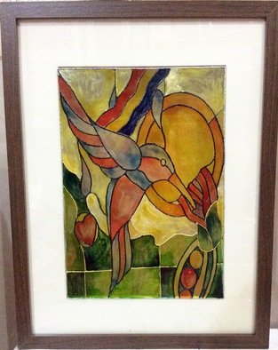 Asmaa Azhar; Hummingbird, 2016, Original Glass Stained, 33 x 43 inches. Artwork description: 241  beak hummingbird in the flower  ...