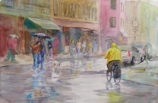 Maryann Burton; Wet Village, 2005, Original Watercolor, 32 x 24 inches. Artwork description: 241 Wet Village was awarded BEST IN SHOW in The Hudson Artists of New Jersey, Inc. 52nd Annual Regional Exhibition. This painting depicts the intersection of Christopher and Bleecker Streets, in West Greenwich Village, New York City. It is archivally framed in a solid wood gold leaf frame, ...