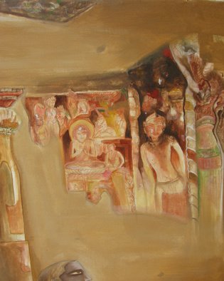 Anindya Roy; Conceptual Scape 63, 2007, Original Painting Acrylic, 30 x 24 inches. Artwork description: 241     A imaginative structure from Ajanta CAve paintings.   ...