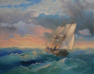 Yuriy Matrosov; Sunset At Sea, 2016, Original Painting Oil, 35.4 x 27.6 inches. Artwork description: 241 Painting Oil on Canvas.  This painting of the sea sunset was inspired by an exhibition of the famous marine artist Ivan Aivazovsky, which I recently visited in the State Russian Museum in Saint- Petersburg.Multi colored and warm sky of sunset - is sort of calming.  Most people ...