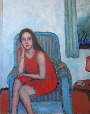 Massimiliano Ligabue; Woman On Armchair With A ..., 2015, Original Painting Oil, 40 x 50 cm. Artwork description: 241  oil on canvas cardboard 40x50 cm ...