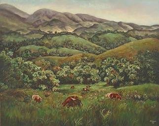 Ewan Mcanuff; Grazing, 2005, Original Painting Oil, 54 x 40 inches. Artwork description: 241  I grew up in Claremont St. Ann where cow's grazing is common place, like most of the island. So when I saw this scene in Gibraltar, complete with majestic mountains on this particular day, I had to record it. Also, cow's grazing is one of ...