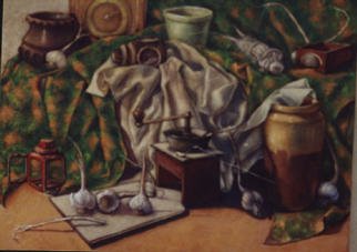 Mohamed Abdeldayem; Still Life, 2000, Original Painting Oil, 120 x 100 cm. Artwork description: 241 very egyptian still life , in a try to describe materials which i could find in a lot of normal egyptian homes , specially at poor men . ...
