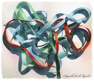 Marlies Najaka; Unwound, 2006, Original Watercolor, 24 x 24 inches. Artwork description: 241  Watercolor painting of ribbons reproduced as a limited edition giclee print. ...