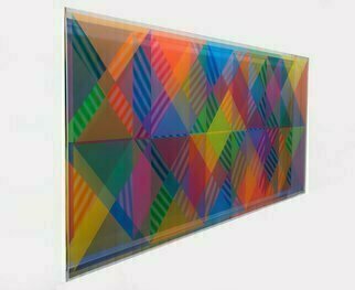 Youri Messen-Jaschin, 'Perpetuum Mobile III', 2014, original Painting Oil, 103 x 43  x 5.5 cm. Artwork description: 2103 Different optical illusions according to the angle of your look, the brain complete these illusions by sliding non- existent geometrical forms in the work.  What you do not see in the pictures is the fourth dimension.  Op art | 4 dimensional | oil painting | Plexiglas | Packaging, insurance, transport not ...