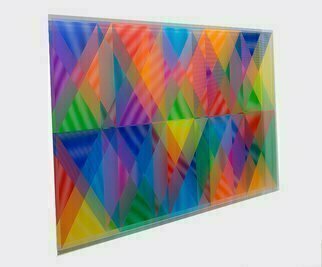 Youri Messen-Jaschin, 'Perpetuum Mobile II', 2014, original Painting Oil, 103 x 43  x 5.5 cm. Artwork description: 2103  Different optical illusions according to the angle of your look, the brain complete these illusions by sliding non- existent geometrical forms in the work.  What you do not see in the pictures is the fourth dimension.  Op art | 4 dimensional | oil painting | Plexiglas |Packaging, insurance, transport not ...