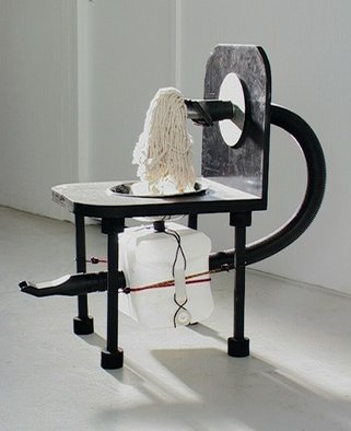 Micha Nussinov; Contraption, 2007, Original Sculpture Mixed, 48 x 98 cm. Artwork description: 241  The work expresses the flow of energy between outside and inside. Using recycled material of vacume cleaner and water container suggest suction of air and its storage.   ...