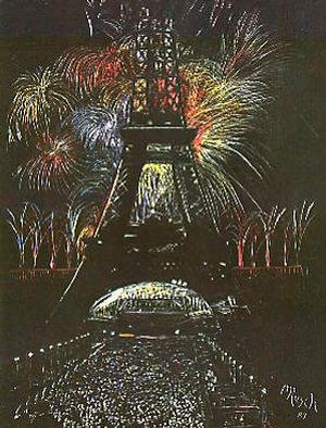 Michael Rusch; Celebration In Fireworks, 1987, Original Drawing Other, 11 x 15 inches. Artwork description: 241 A simple scratchboard study to reflect celebration. ...