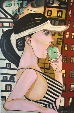 Michela Lago; Bite, 2018, Original Painting Other, 60 x 90 cm. Artwork description: 241 Painting acrylic on canvas woman eating apple ...