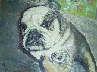 Alexander Mikheychik; Friendship, 2006, Original Painting Oil, 50 x 34 cm. Artwork description: 241  Portrait of the Endi's bulldog ...
