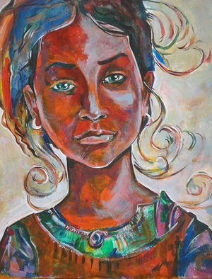 Milen Boqnov; Girl Portrait On Cardboard, 2015, Original Painting Acrylic, 50 x 60 cm. Artwork description: 241   portrait, girl, acrylic, cardboard     ...