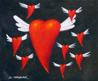 Dimitris Milionis; Flying Red Hearts, 2006, Original Painting Acrylic, 40 x 33 cm. 