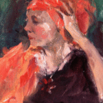 Mitzi Lai; Lady In Red Scarf, 2008, Original Painting Oil, 9 x 12 inches. Artwork description: 241  oil painting was painted out door ...