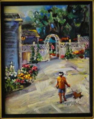 Mitzi Lai; Time For A Walk, 2011, Original Painting Oil, 11 x 14 inches. Artwork description: 241   Oil Painting, plein air, landscape, Mitzi Lai, scene, dog, walking, home, house, summer, figure, garden ...