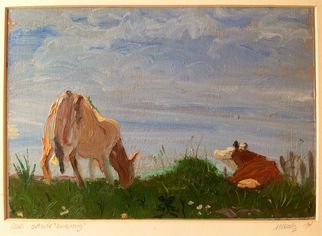 Michelle Mendez; Cpws Grazing Iona, 1994, Original Painting Oil, 11 x 8 inches. Artwork description: 241     Landscape   Isle of Iona, Scotland  oil on primed Rives BFK paper, matted       ...