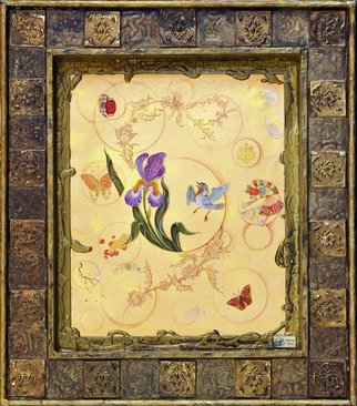 Mohammad Khazaei; Iris, 2017, Original Painting Acrylic, 61 x 69 cm. Artwork description: 241 flower - bird - sakura - Iran - Japan - gold - gold leaf - butterfly...