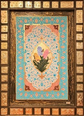 Mohammad Khazaei; Persian Painting, 2017, Original Painting Other, 78 x 104 cm. Artwork description: 241 Gilding currently means to draw beautiful patterns of plants or geometrical shapes on the margins of books. At the beginning, golden color was used in this art and this is why they called it aEURoetazhibaEUR  gilding . Other colors like azure, blue, green, vermilion, and turquoise have also ...