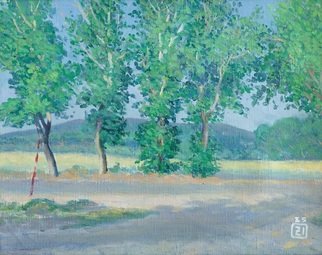 Moesey Li; Poplars In Anapa, 1985, Original Painting Oil, 50 x 39 cm. Artwork description: 241 realism, landscape, poplar, road, Anapa...
