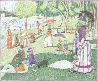 Christopher Rowan; Afternoon In The Park, 2012, Original Drawing Marker, 18 x 24 inches. Artwork description: 241 Experimentation and reimagining of Seurat s La Grand Jatte but merged with Lovecraft s view of cosmic antagonists. There are no connected lines in the picture and it was done as close to scale as I could accomplish. Done in water color markers via stippling pointillism style ...