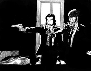 Christopher Rowan; Pulp Fiction, 2012, Original Drawing Marker, 8 x 11 inches. Artwork description: 241 Another of a series of Lovecraft inspired reimagining of pop culture. ...