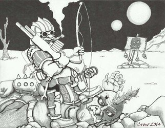 Christopher Rowan; Space Ork Country, 2014, Original Drawing Graphite, 8 x 11 inches. Artwork description: 241 Space Dwarves hunting Space Orks ...