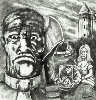Christopher Rowan; What A Modern Man, 2013, Original Drawing Graphite, 8 x 11 inches. Artwork description: 241 Also a huge fan of old school movie posters and this was a re- imagining of the Curse of Frankenstein but with some modern elements thrown in. ...