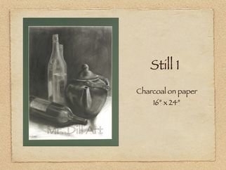 Mr. Dill; Still 1, 2009, Original Drawing Charcoal, 16 x 24 inches. Artwork description: 241        Teapot with bottles      ...