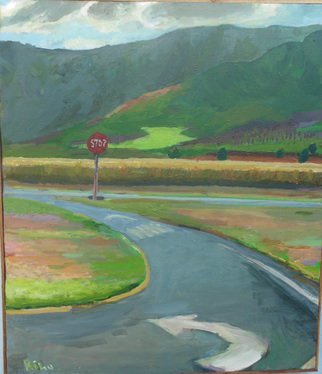 Philip Riley; Wahiawa Cutoff Two, 2014, Original Painting Acrylic, 28 x 32 inches. Artwork description: 241 Landscape painted on site over a number of sittings on central plains of Oahu Hawaii.  Painting will need to be cropped on the bottom.  Currently unframed and can be shipped in tube...