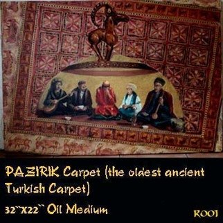 Arif Esen  Baykurt; Pazirik Carpet, 2009, Original Painting Oil, 32 x 22 inches. Artwork description: 241  The world`s oldest carpet that was a witness to old time wedding cheremony in a tent which has a symbol of that troop.  ...