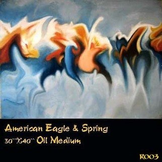 Arif Esen  Baykurt; American Eagle And Spring, 2004, Original Painting Oil, 40 x 30 inches. Artwork description: 241  American Eagle in the right middle side of the composition. Spring flowers. . all touches to the water and sandy ground  ...