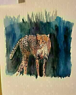 Michael Garr; Cheetah, 2023, Original Watercolor, 6 x 6 inches. Artwork description: 241 At the Roger Williams Park Zoo...