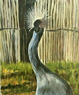 Michael Garr; Crane, 2023, Original Painting Oil, 16 x 20 inches. Artwork description: 241 A rendering from a photo taken at Roger Williams Park Zoo in 2022...