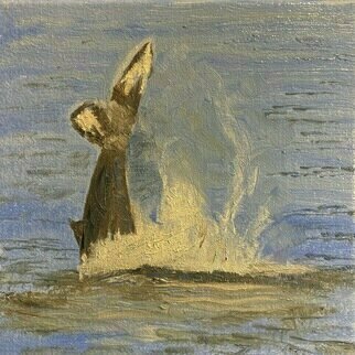 Michael Garr; Tailslap, 2023, Original Painting Oil, 8 x 8 inches. Artwork description: 241 A male humpback executing a courting behavior in Maui2021 ...