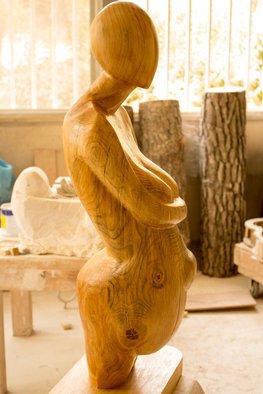 Nadine Amireh; Untitled, 2014, Original Sculpture Wood, 30 x 90 cm. Artwork description: 241 Cypress Wood- Pregnant Woman Figure...